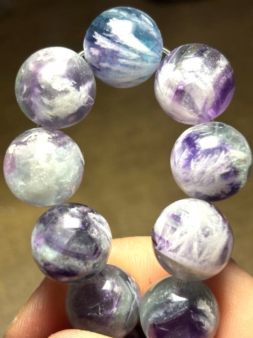 【極上】エンジェルフェザーフローライト ブレスレット14㎜新品ブルーパープル