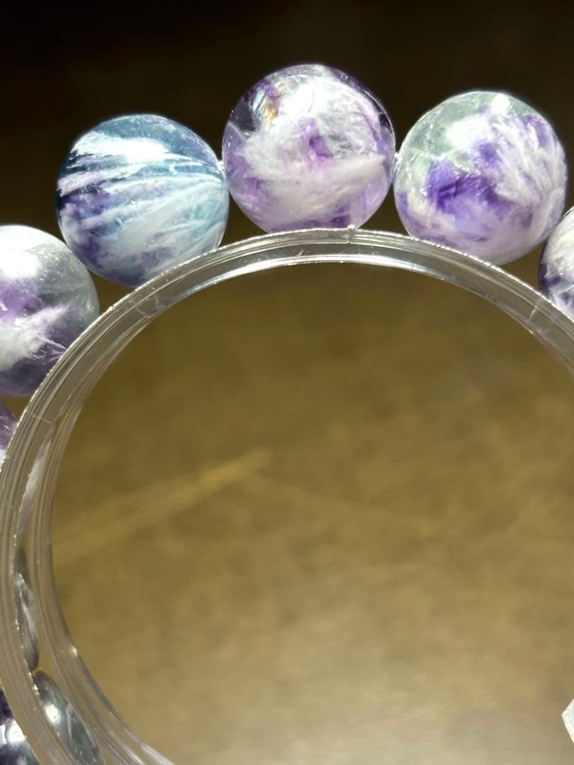 【極上】エンジェルフェザーフローライト ブレスレット14㎜新品ブルーパープル