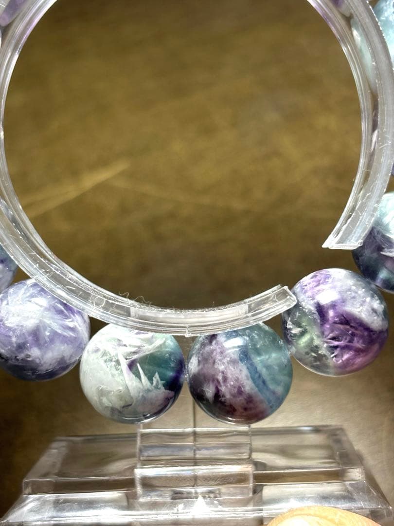 【極上】エンジェルフェザーフローライト ブレスレット14㎜新品ブルーパープル