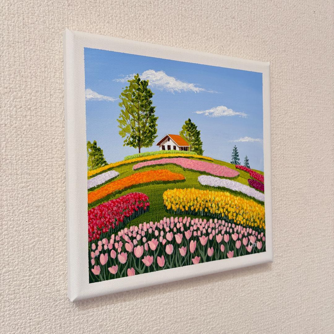 アクリル画　原画「チューリップの咲く丘01」　SSMサイズ　キャンバス