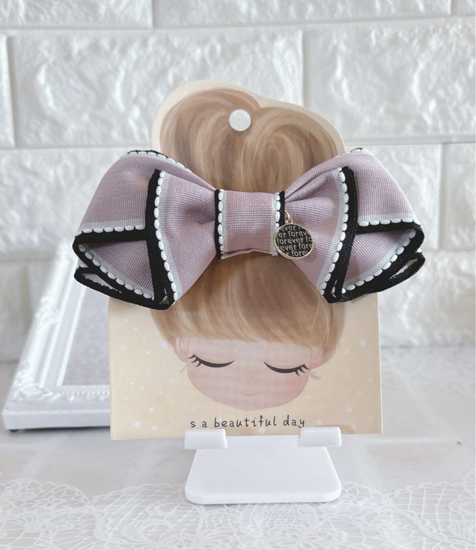 No.26リボンヘアゴム☆ハンドメイド☆ スカラップステッチリボン☆ピンク系