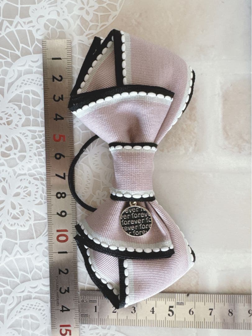 No.26リボンヘアゴム☆ハンドメイド☆ スカラップステッチリボン☆ピンク系