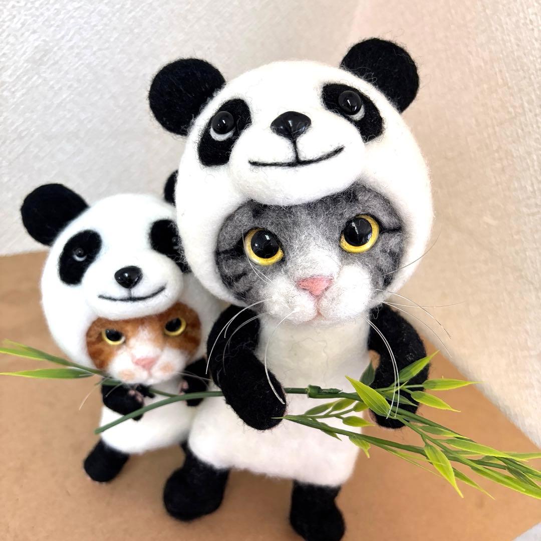 羊毛フェルト　猫パンダ×ちび猫パンダ(*☻-☻*)