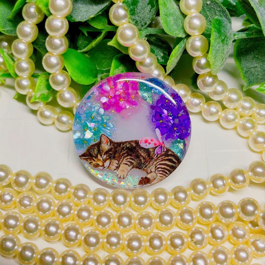 ひなた様お取置きレジンヘアゴム シェル紫陽花 おねむ猫ちゃん 蝶々No.981