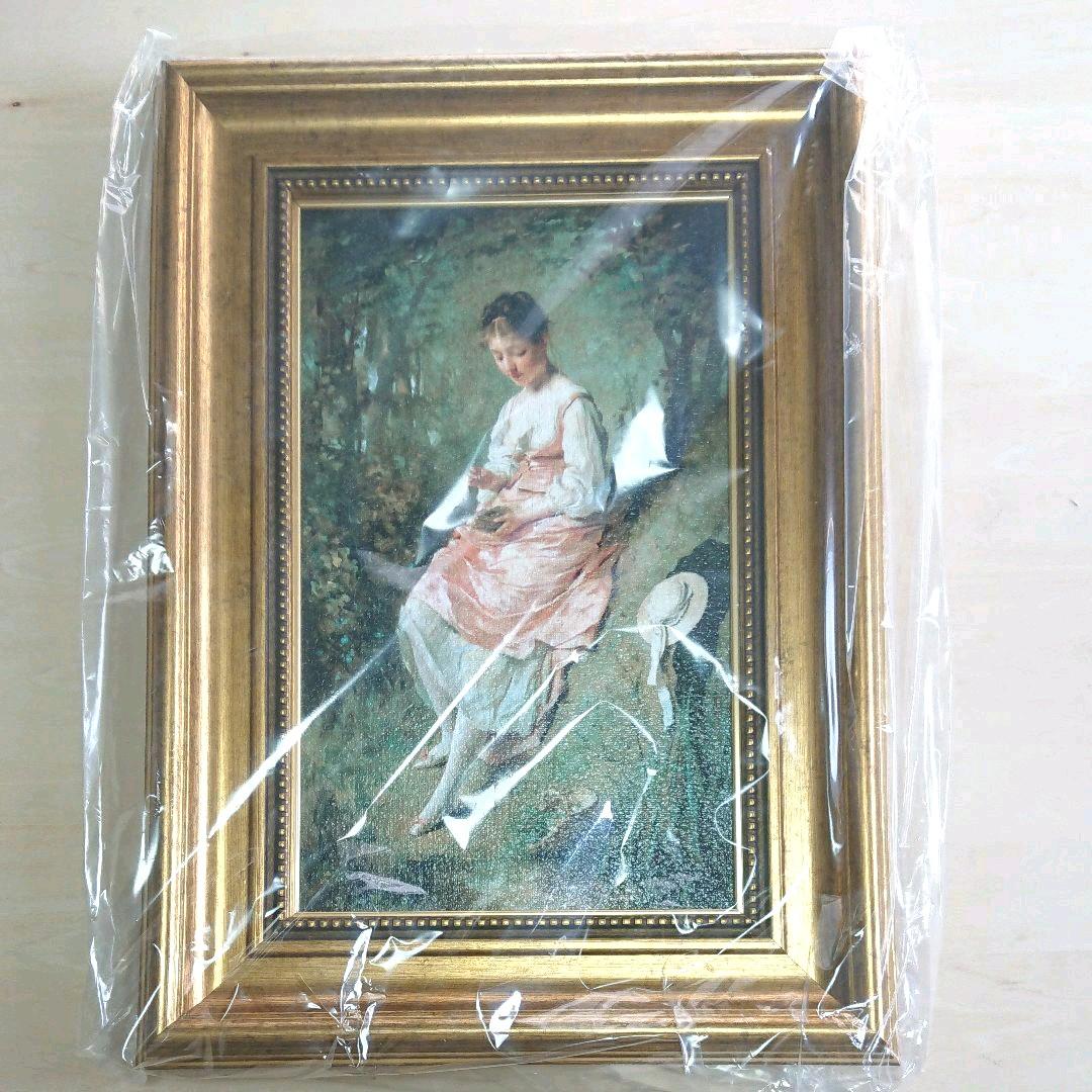 未使用 絵画 シャルル シャプラン 鳥の巣を持つ女 油彩 複製絵