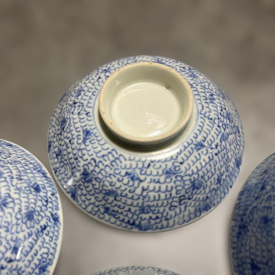 古伊万里 染付 みじん唐草文 蓋物 ペア 江戸時代後期 碗サイズ10.5×6cm