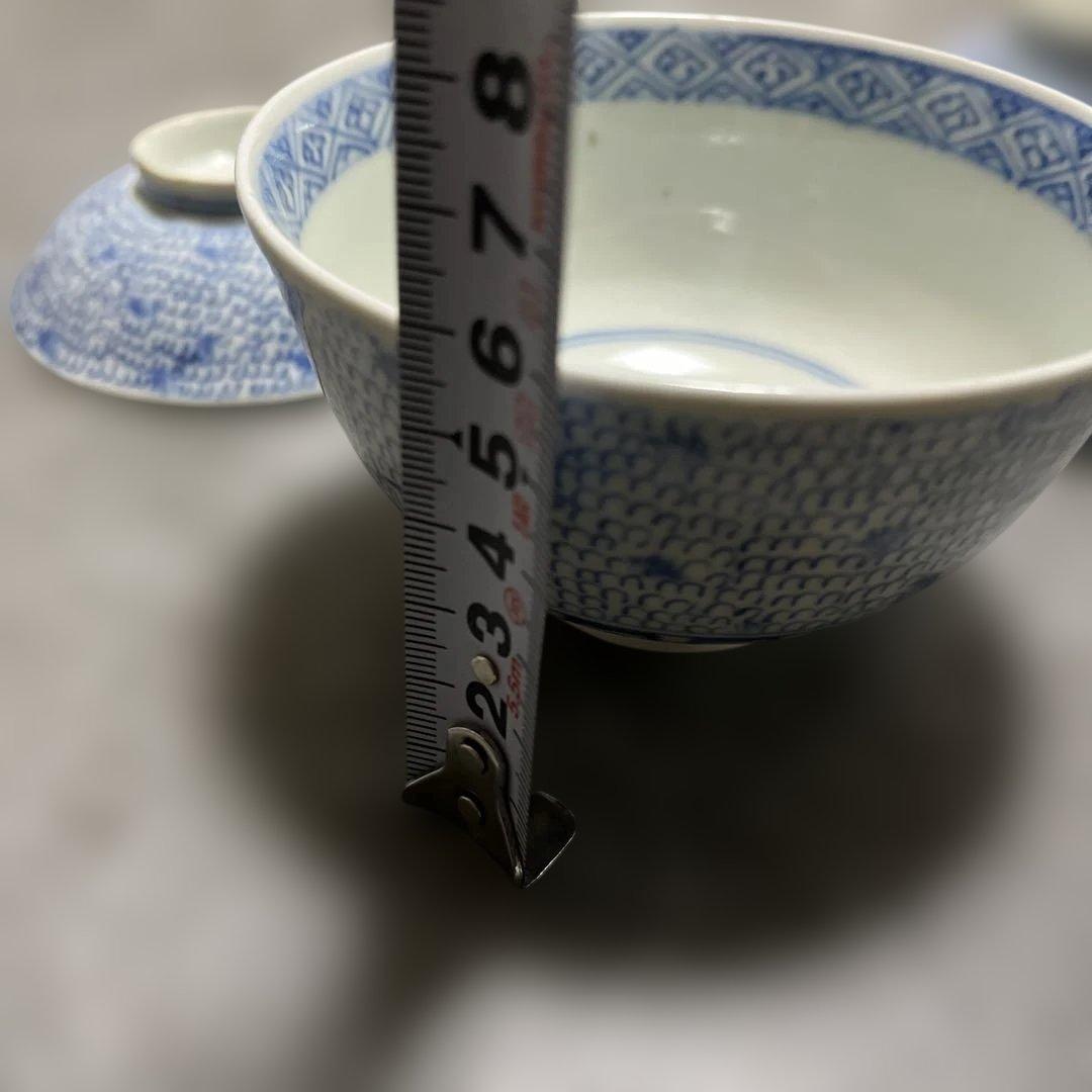 古伊万里 染付 みじん唐草文 蓋物 ペア 江戸時代後期 碗サイズ10.5×6cm