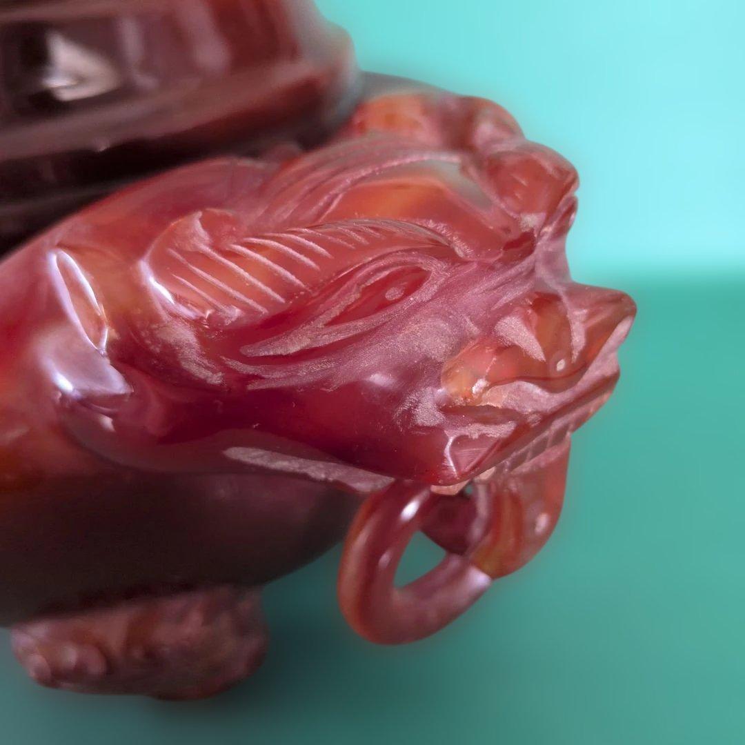 赤翡翠石彫刻　香炉　中国美術品