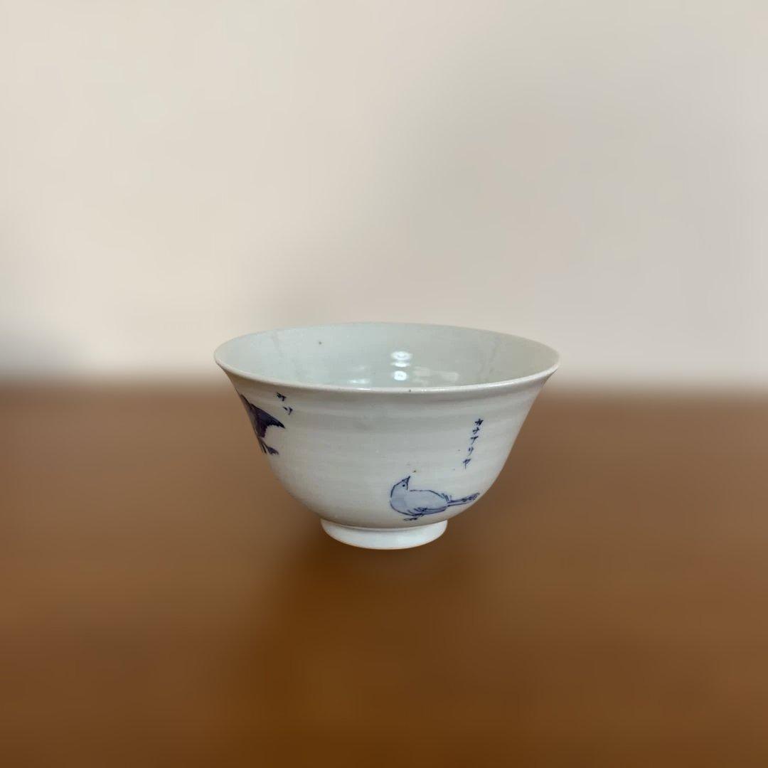 【週末限定価格】工房あめつち　青い鳥の絵柄の飯碗