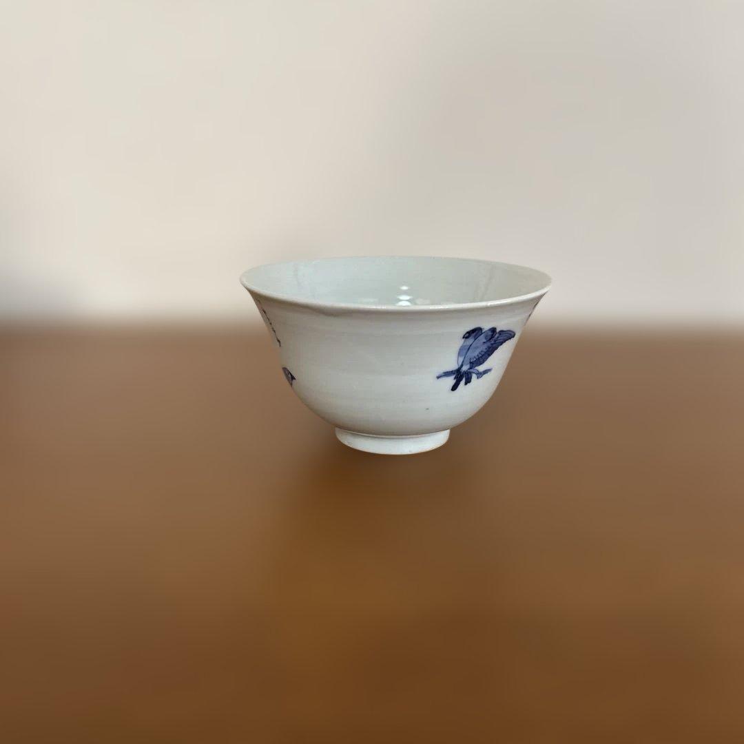 【週末限定価格】工房あめつち　青い鳥の絵柄の飯碗