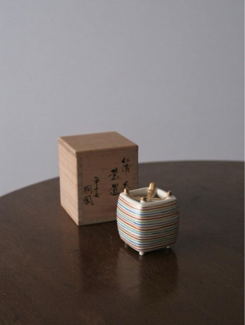 平安桐鳳　仁清　糸巻蓋置と仙山窯　安藤日出武　無形重要文化財　志野花生Q1420