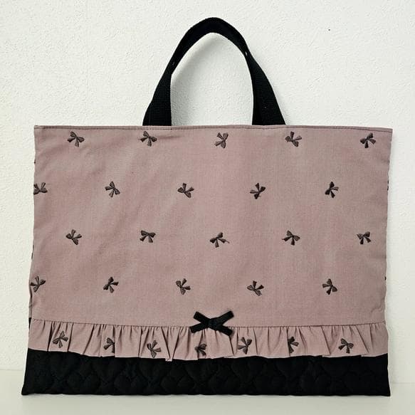 ラスト1点♡3点セット♡刺繍リボン柄①♡レッスンバッグ・上履き入れ