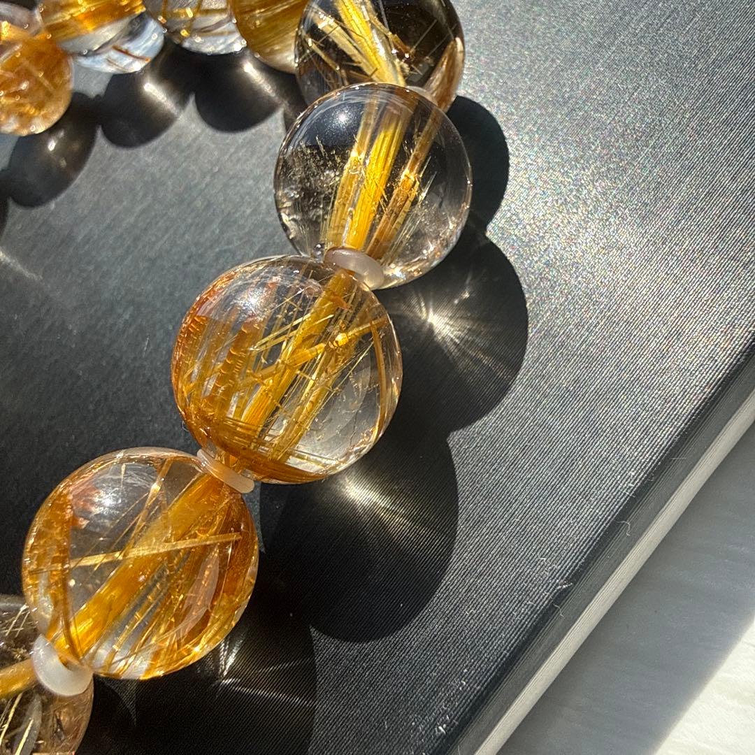 高品質 超透明タイチンルチル 13.5mm 天然石ブレスレット