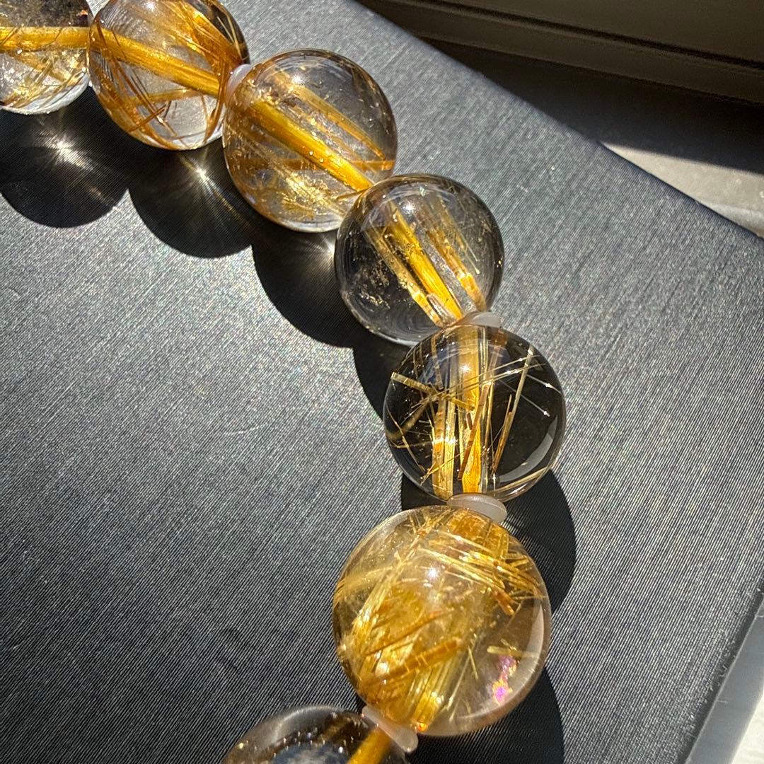 高品質 超透明タイチンルチル 13.5mm 天然石ブレスレット