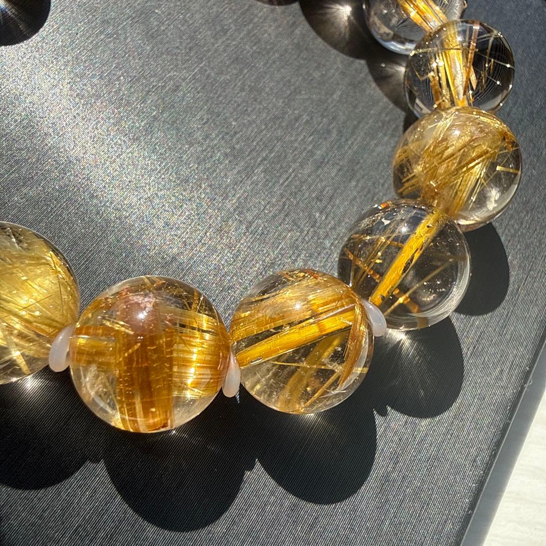 高品質 超透明タイチンルチル 13.5mm 天然石ブレスレット