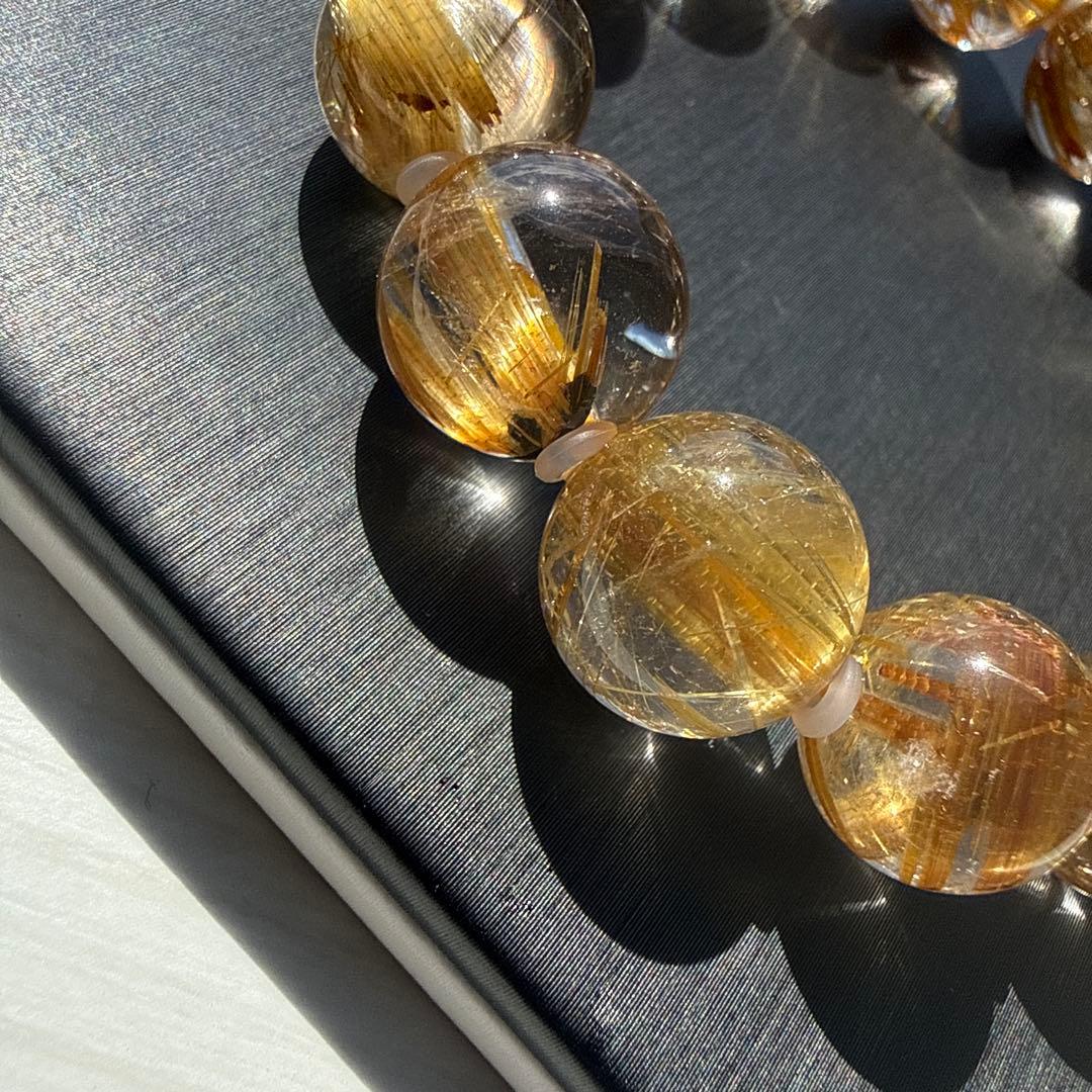 高品質 超透明タイチンルチル 13.5mm 天然石ブレスレット