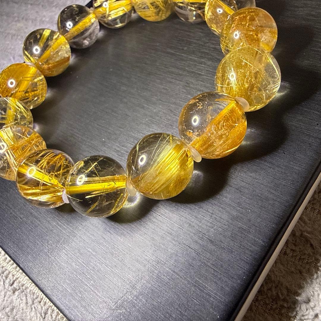 高品質 超透明タイチンルチル 13.5mm 天然石ブレスレット