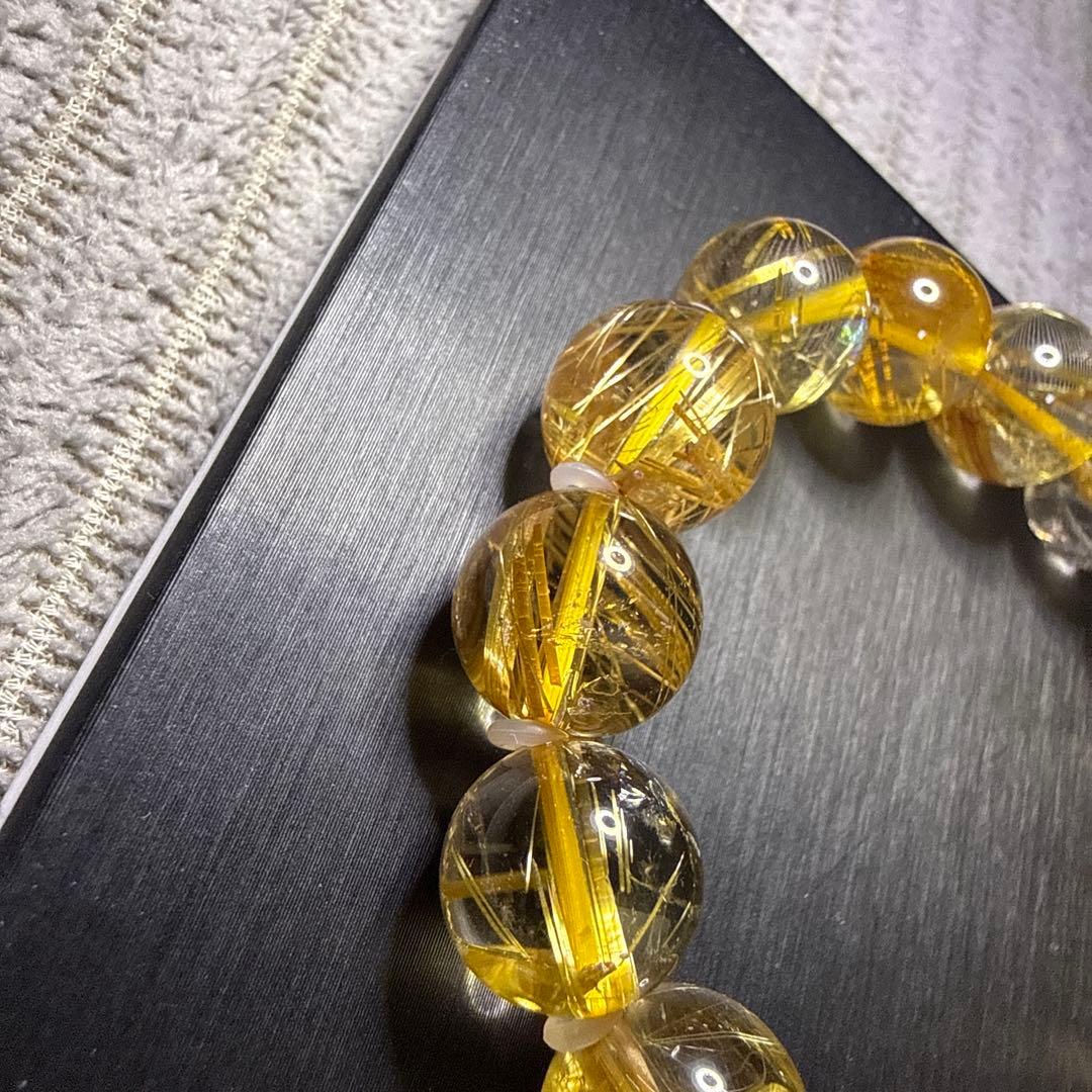 高品質 超透明タイチンルチル 13.5mm 天然石ブレスレット