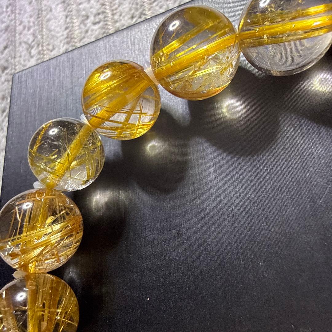 高品質 超透明タイチンルチル 13.5mm 天然石ブレスレット