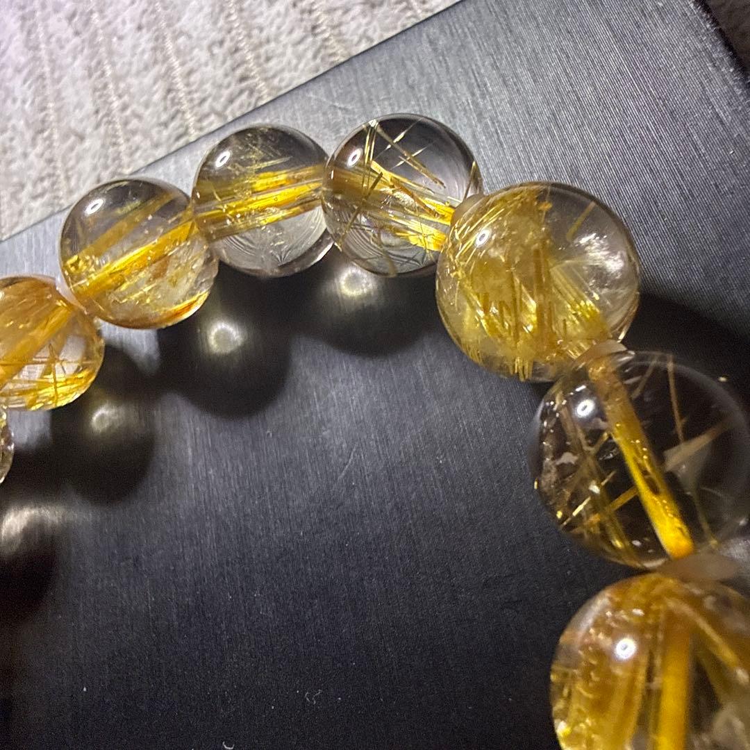 高品質 超透明タイチンルチル 13.5mm 天然石ブレスレット