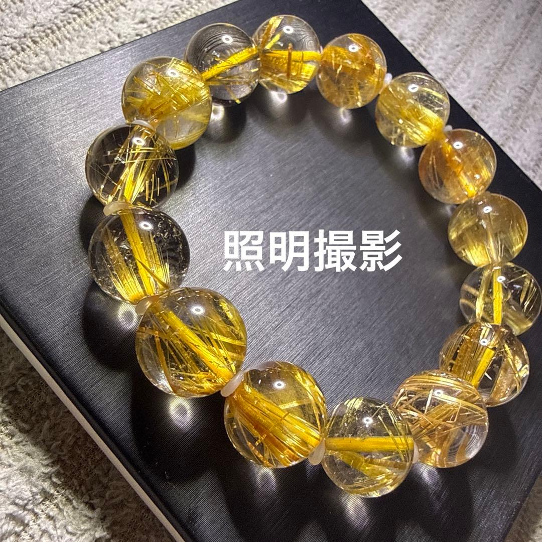 高品質 超透明タイチンルチル 13.5mm 天然石ブレスレット