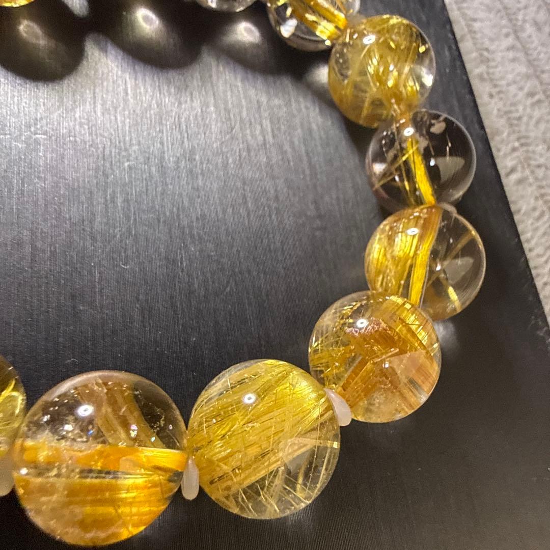 高品質 超透明タイチンルチル 13.5mm 天然石ブレスレット