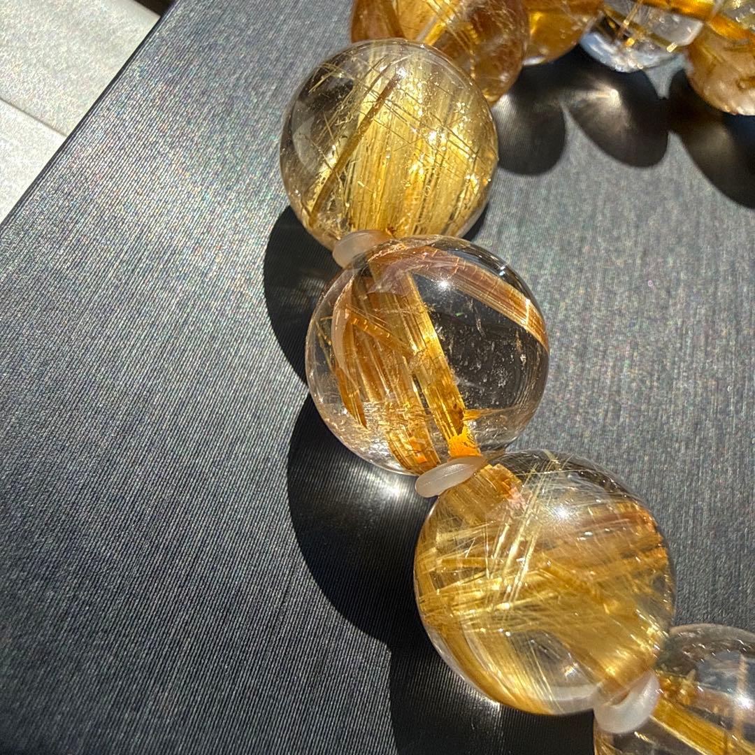 高品質 超透明タイチンルチル 13.5mm 天然石ブレスレット