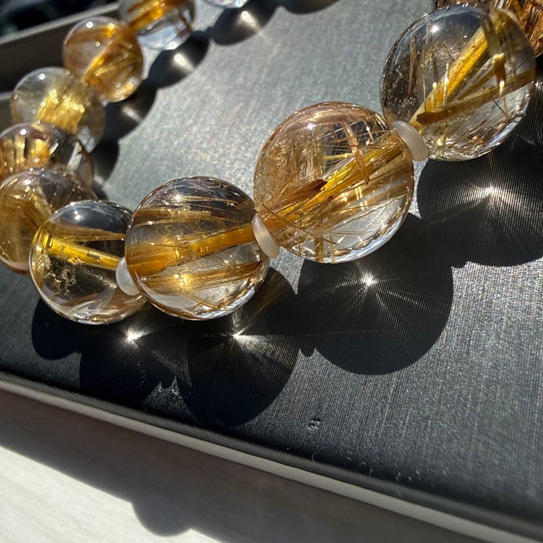 高品質 超透明タイチンルチル 13.5mm 天然石ブレスレット