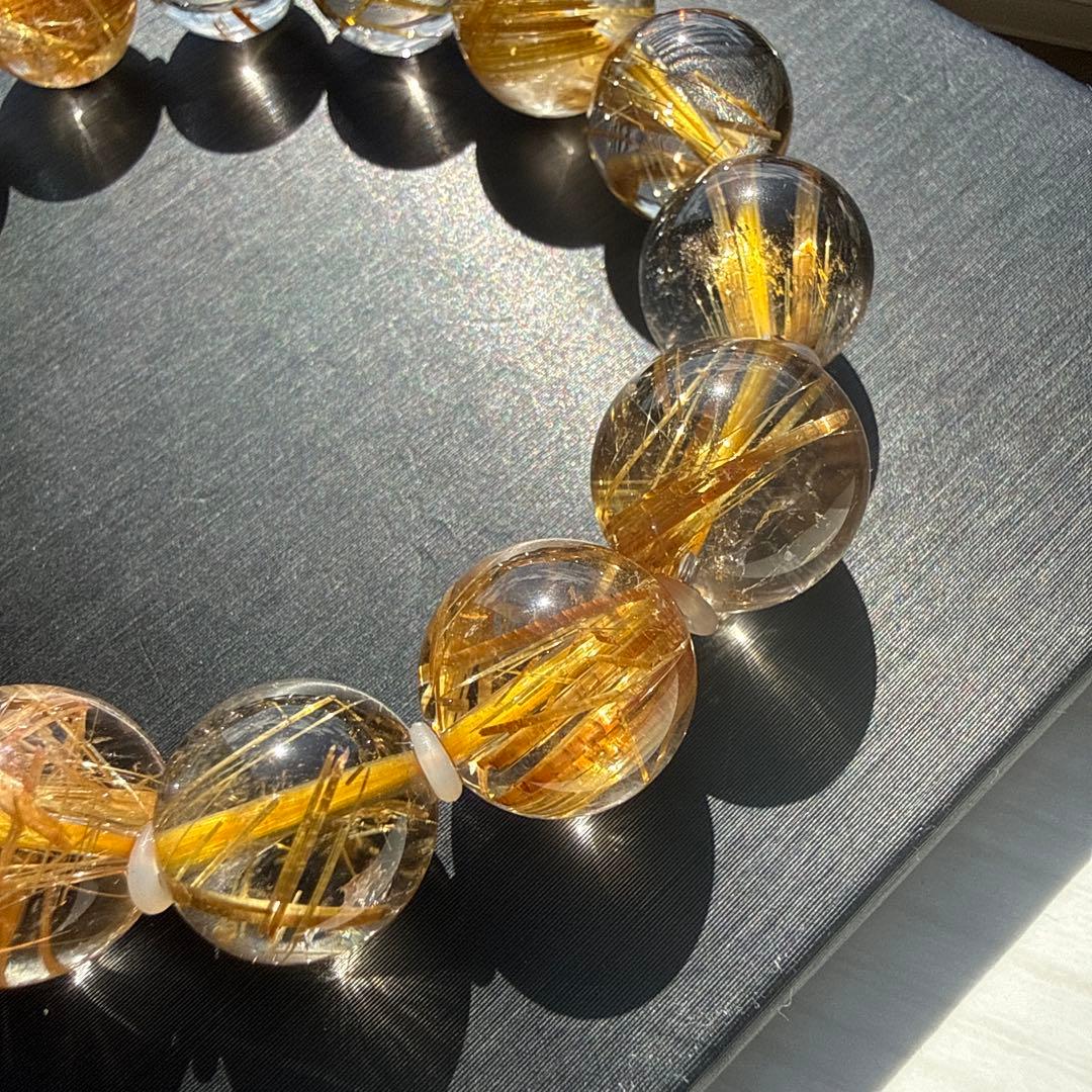 高品質 超透明タイチンルチル 13.5mm 天然石ブレスレット