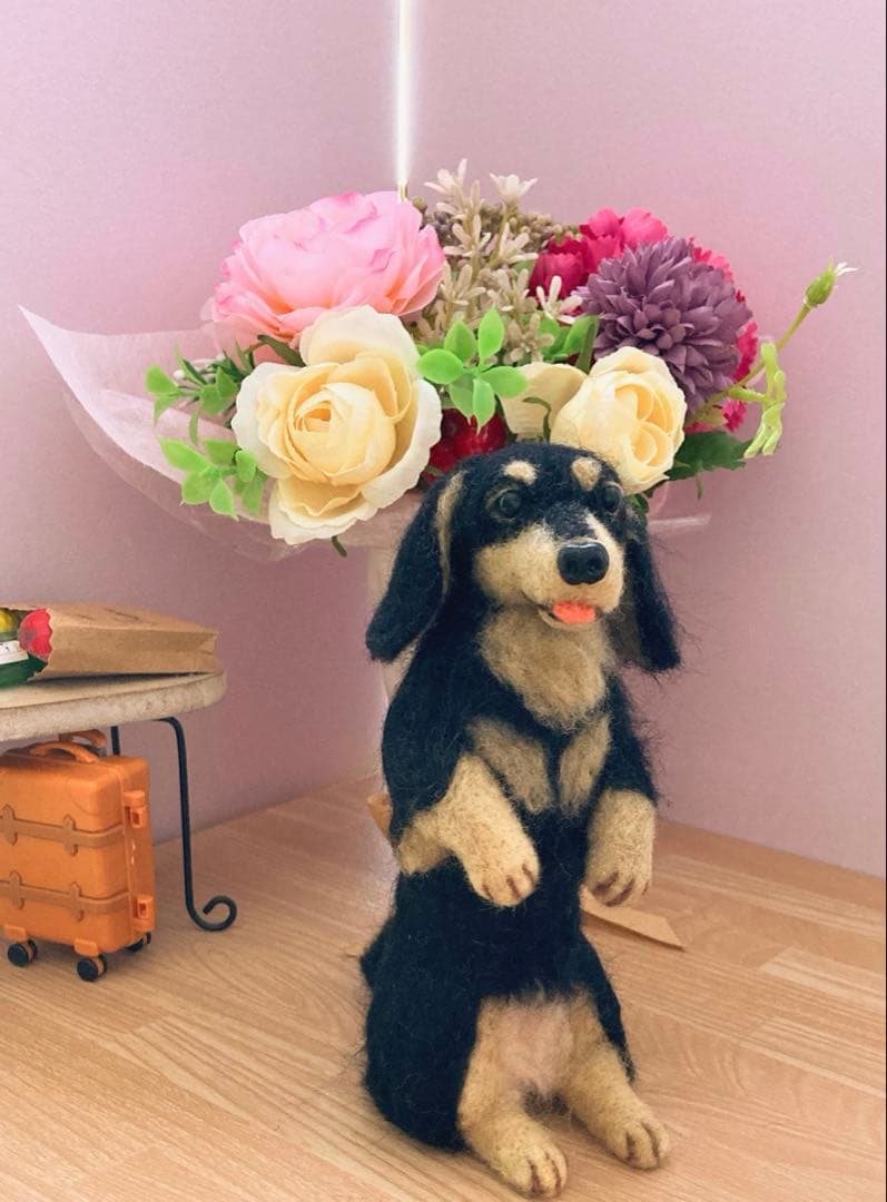 羊毛フェルト　ミニチュアダックス　ハンドメイド　犬