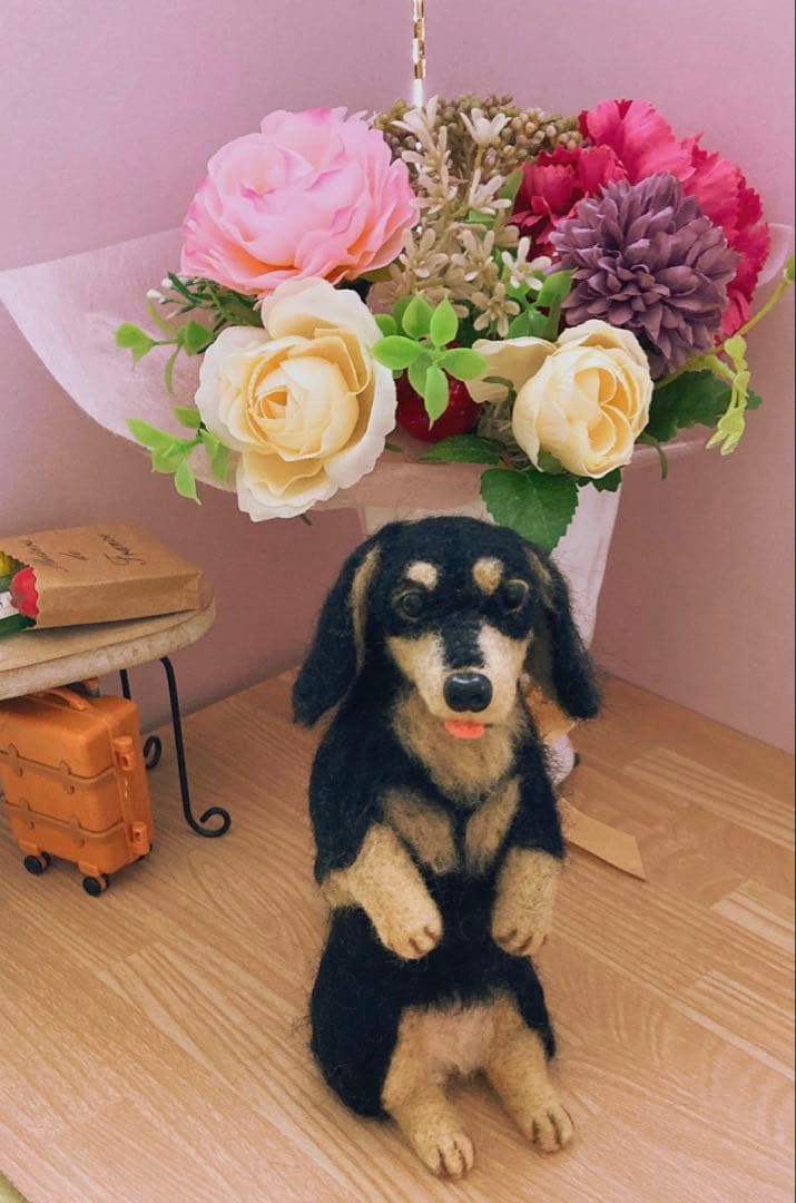 羊毛フェルト　ミニチュアダックス　ハンドメイド　犬