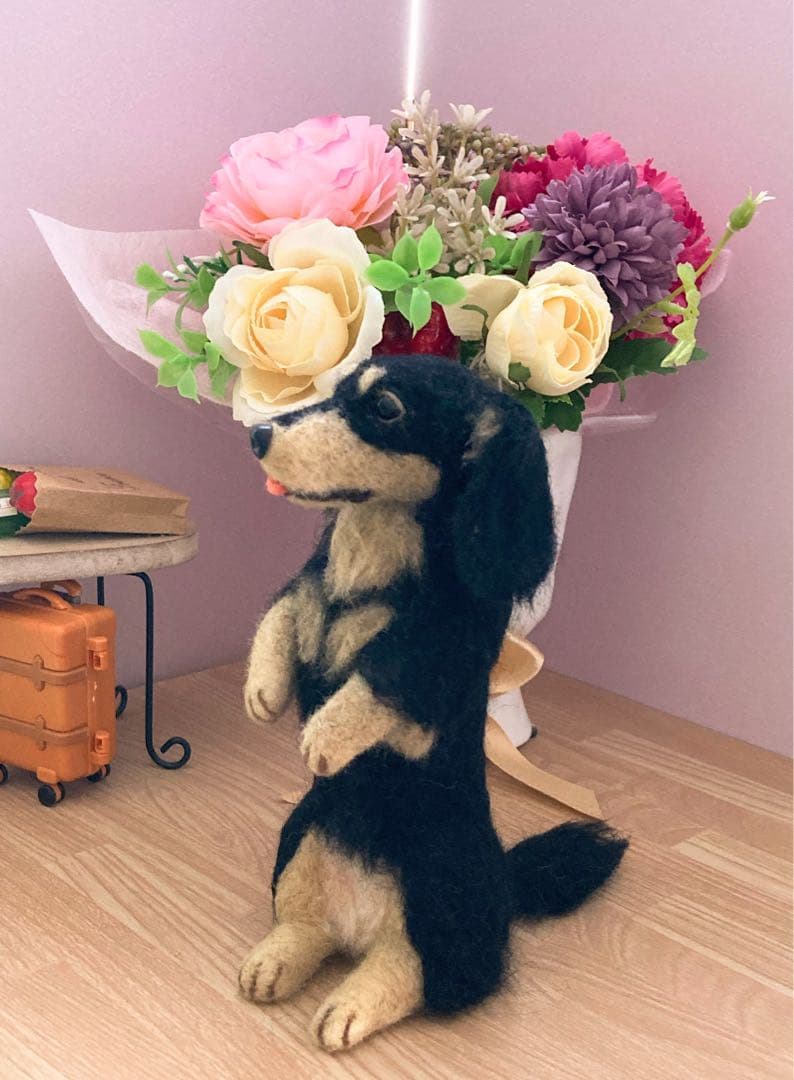 羊毛フェルト　ミニチュアダックス　ハンドメイド　犬