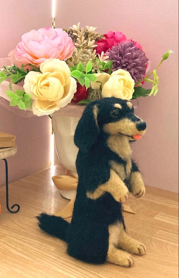 羊毛フェルト　ミニチュアダックス　ハンドメイド　犬