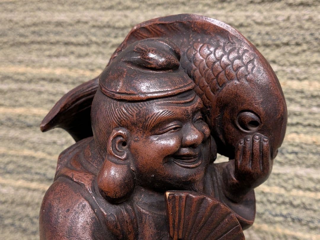No.23古備前鯛を担ぐ恵比寿様A18、備前焼の七福神・恵比寿様、縁起物
