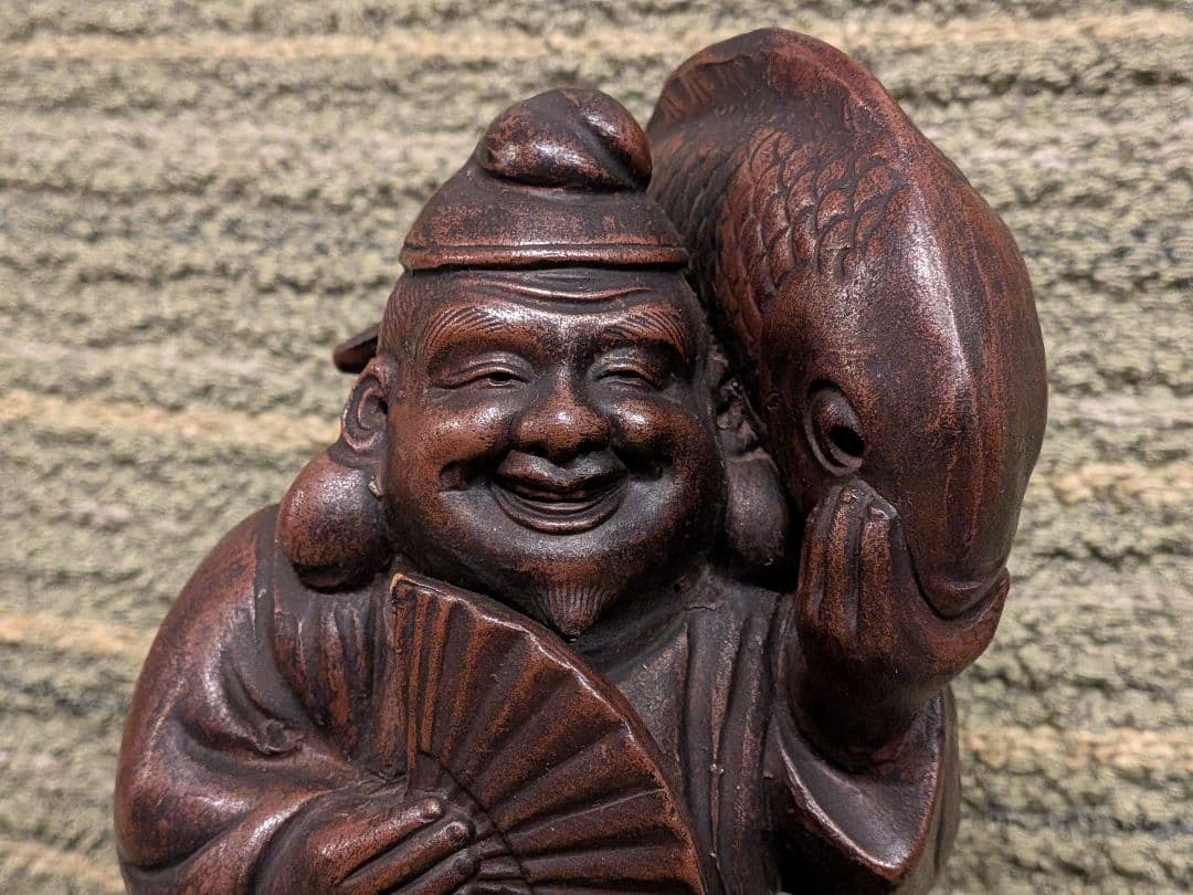 No.23古備前鯛を担ぐ恵比寿様A18、備前焼の七福神・恵比寿様、縁起物
