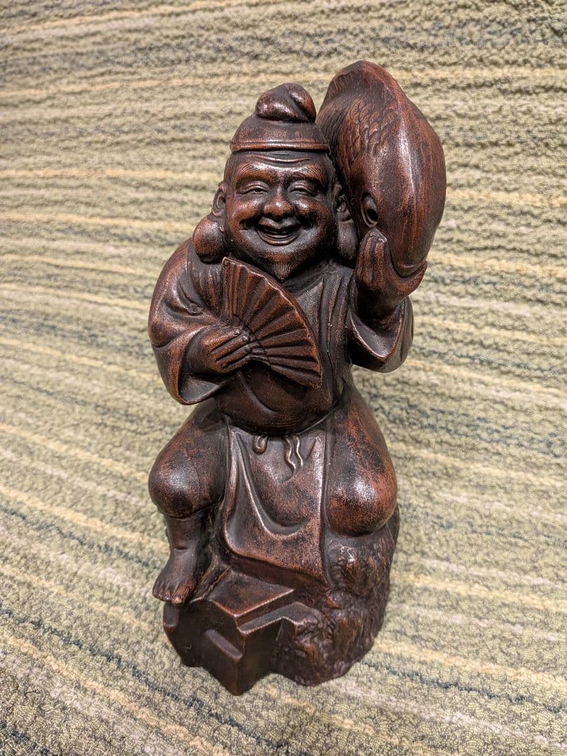 No.23古備前鯛を担ぐ恵比寿様A18、備前焼の七福神・恵比寿様、縁起物