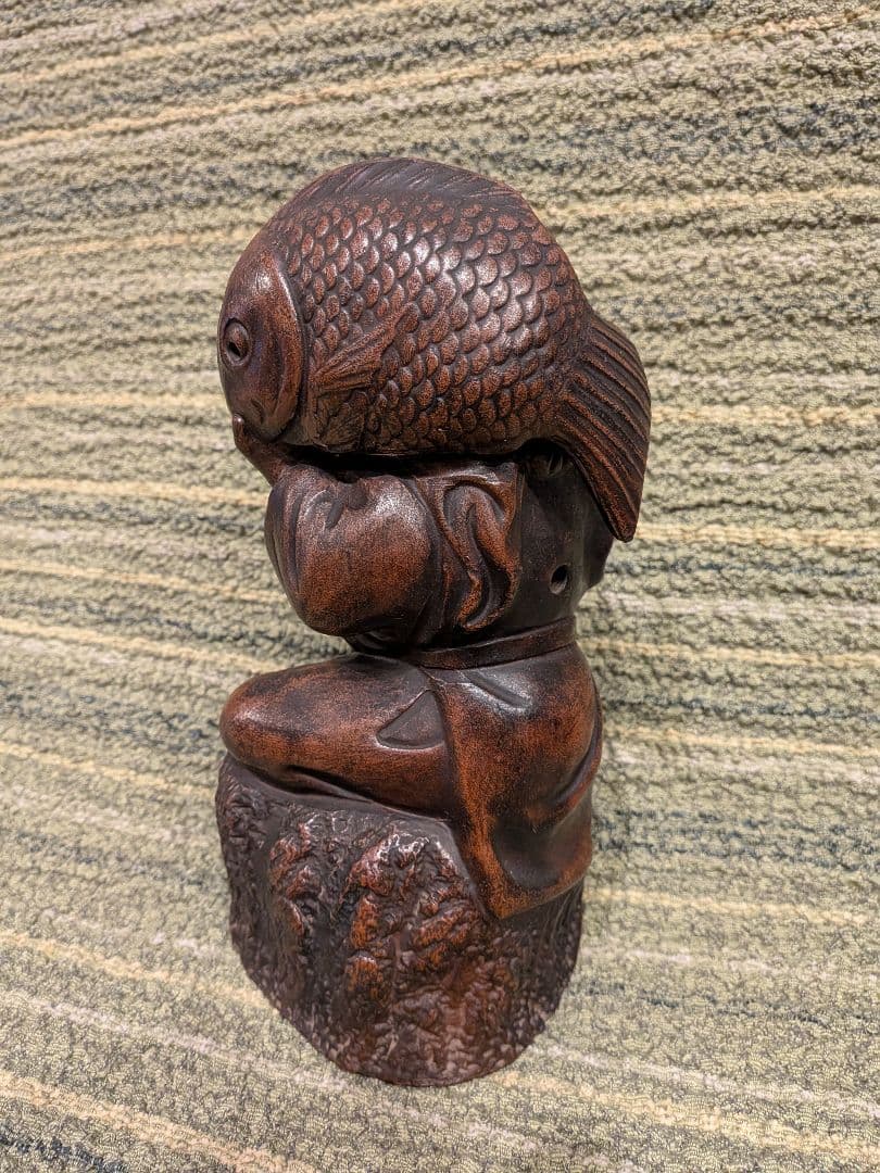 No.23古備前鯛を担ぐ恵比寿様A18、備前焼の七福神・恵比寿様、縁起物