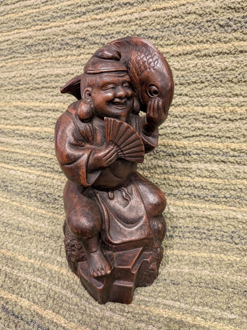 No.23古備前鯛を担ぐ恵比寿様A18、備前焼の七福神・恵比寿様、縁起物