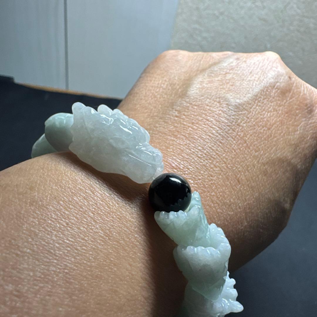 魔除けの王様モリオン黒水晶&全ての繁栄　翠製　龍神ブレスレット