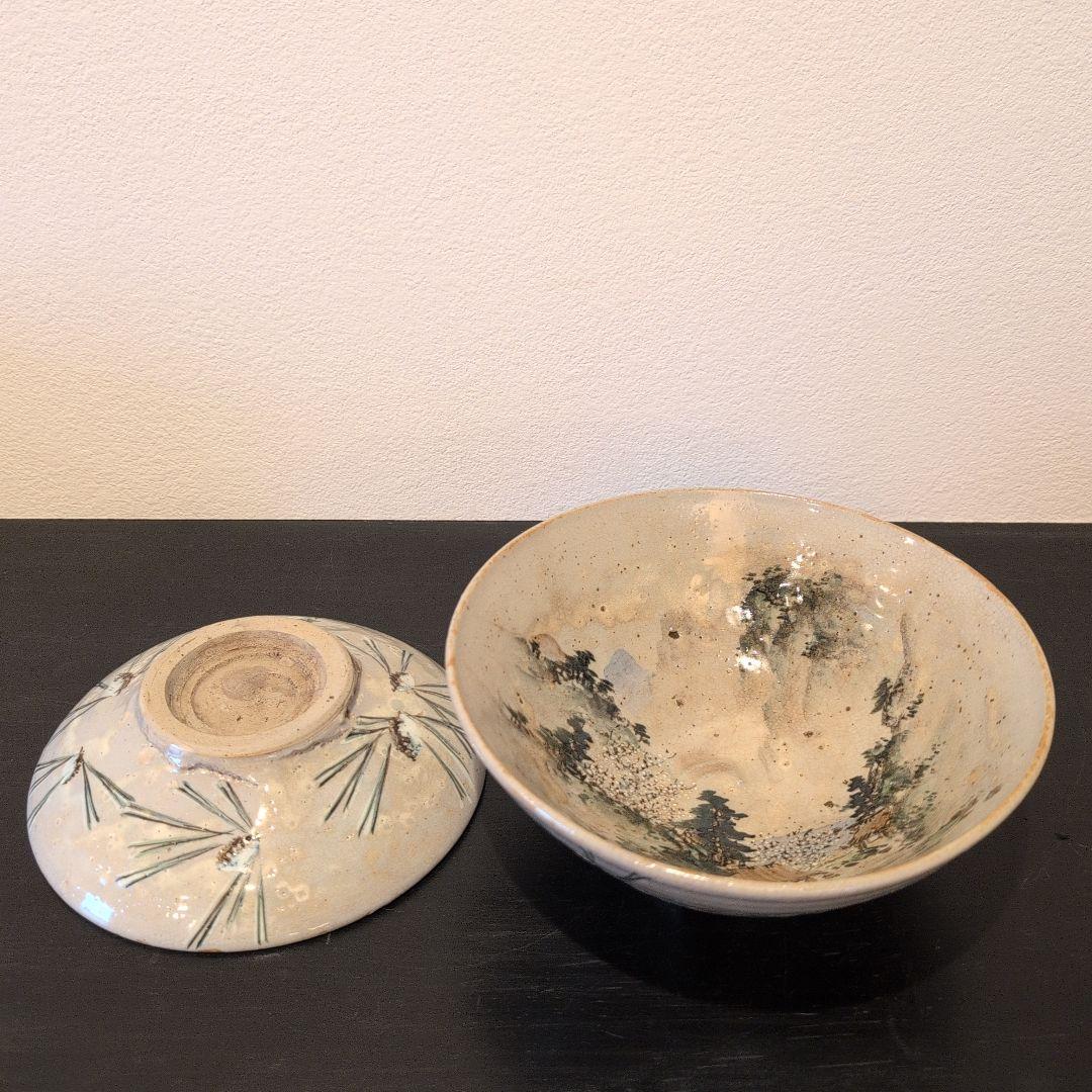 古犬山焼 鉢と皿 あるいは 蓋物と金環古材　平棗　堀内宗完　箱書き