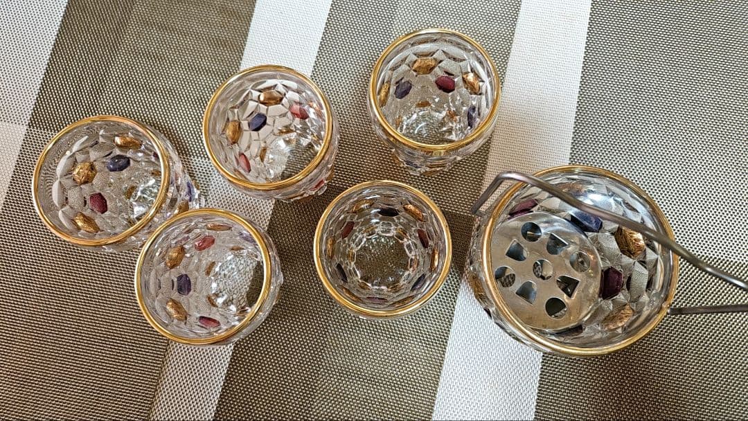 手作りステンドグラス風 ガラス製グラス 5客 と アイスペール のセット