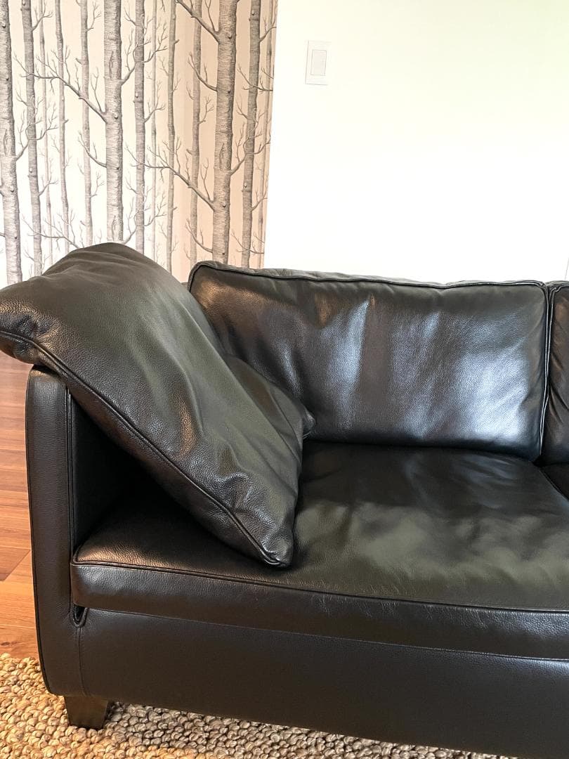 美品 ACTUS レッテソファー シボ革 黒 2.5人掛け