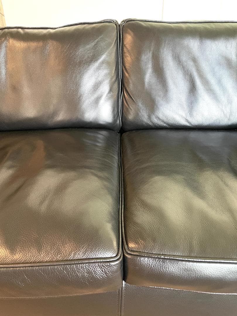 美品 ACTUS レッテソファー シボ革 黒 2.5人掛け