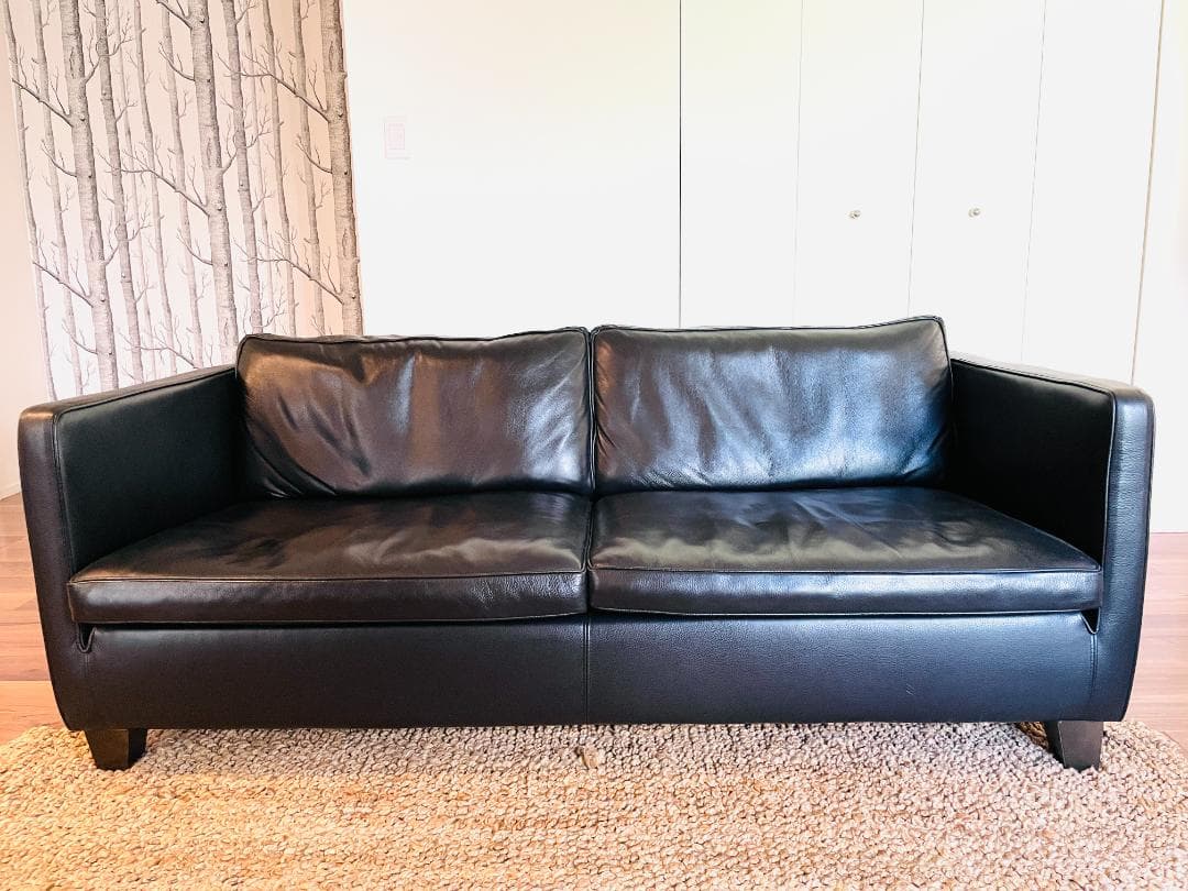 美品 ACTUS レッテソファー シボ革 黒 2.5人掛け