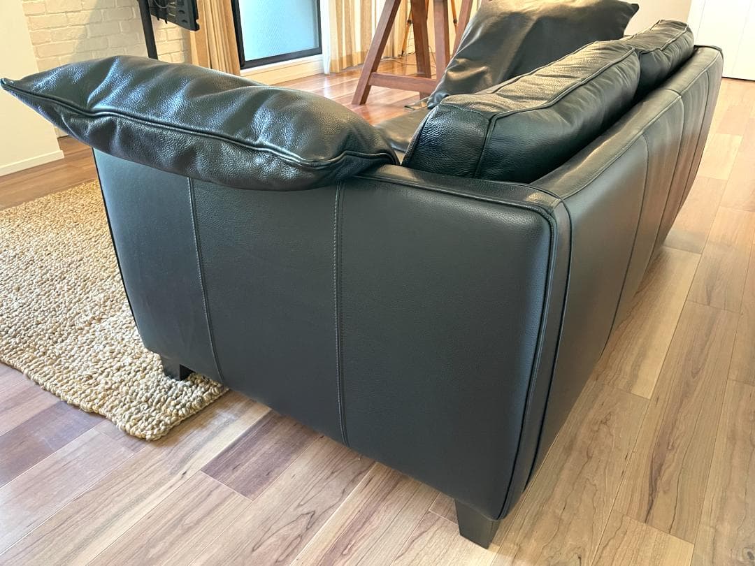 美品 ACTUS レッテソファー シボ革 黒 2.5人掛け