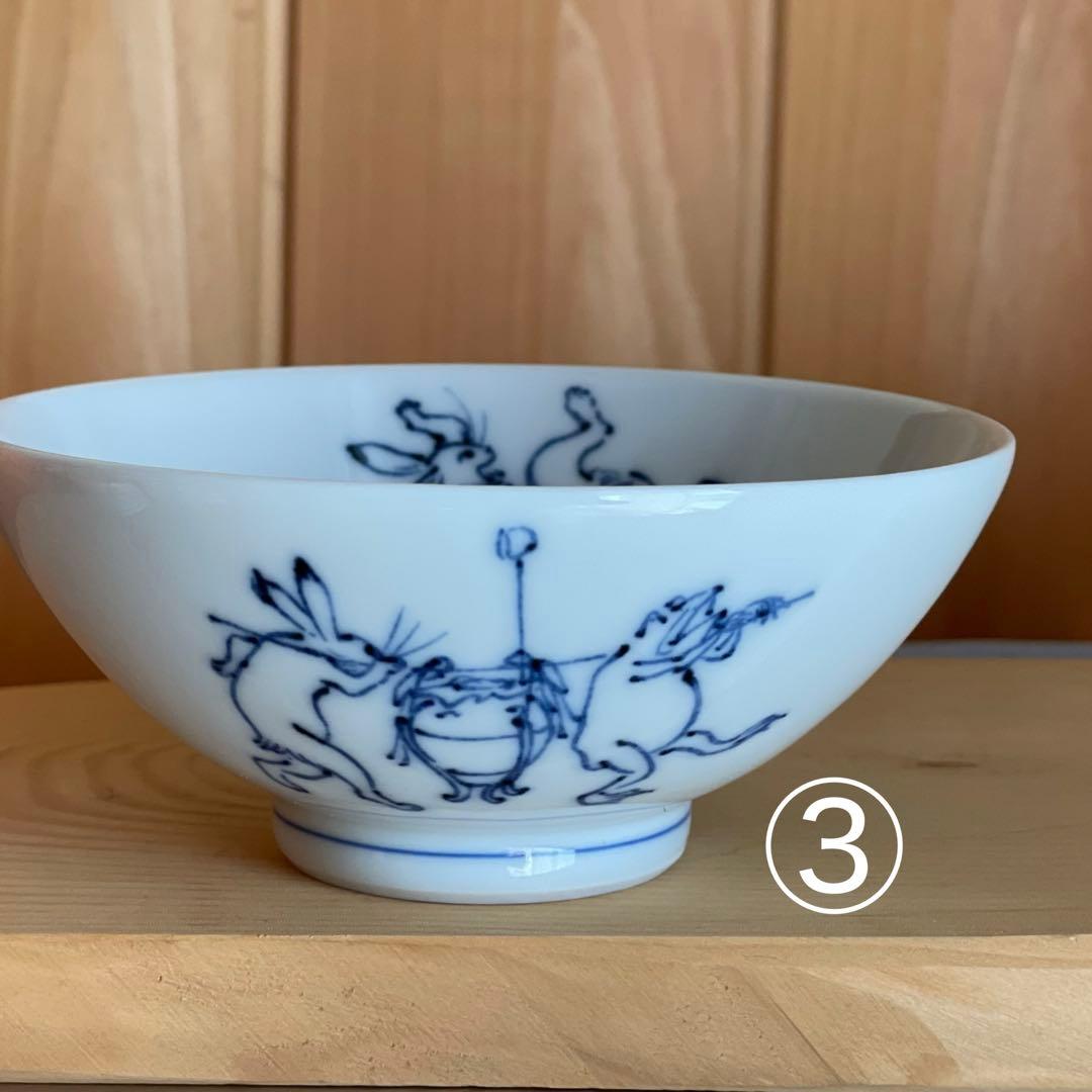染付 鳥獣戯画 ごはん茶碗5こ