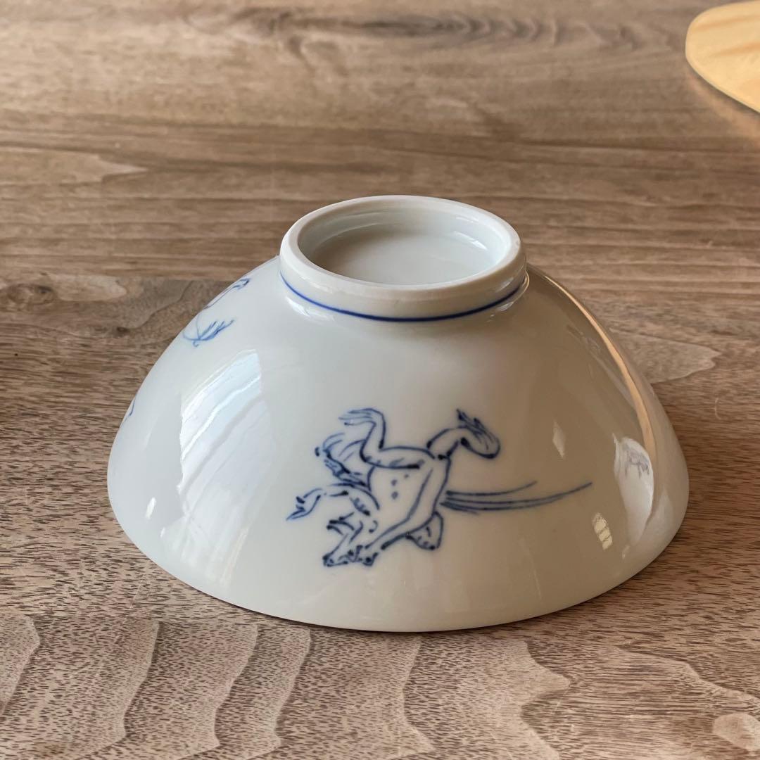 染付 鳥獣戯画 ごはん茶碗5こ