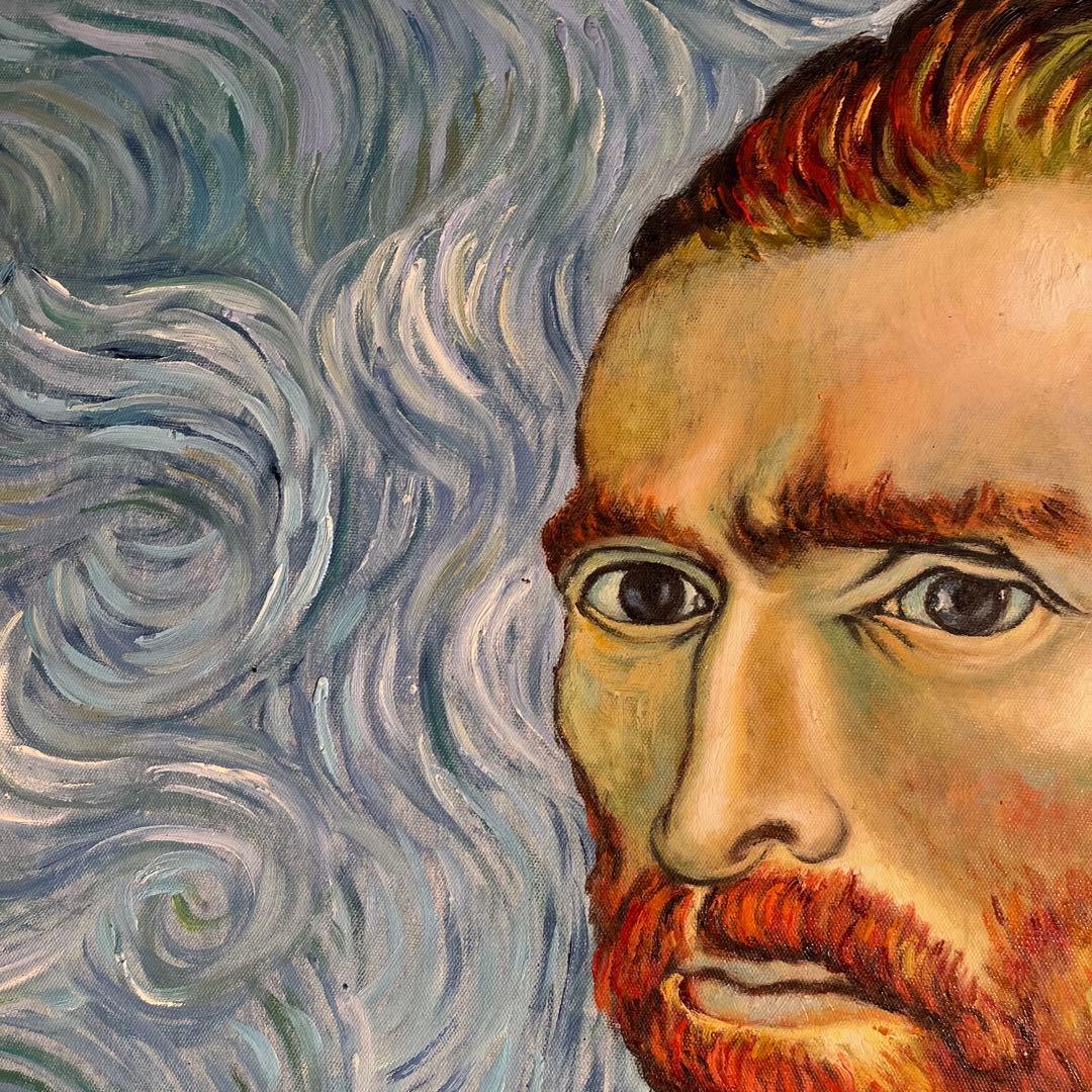 ★秀作★ 手書き油絵 ゴッホ 自画像 額付き 肉筆絵画 インテリア 油彩画