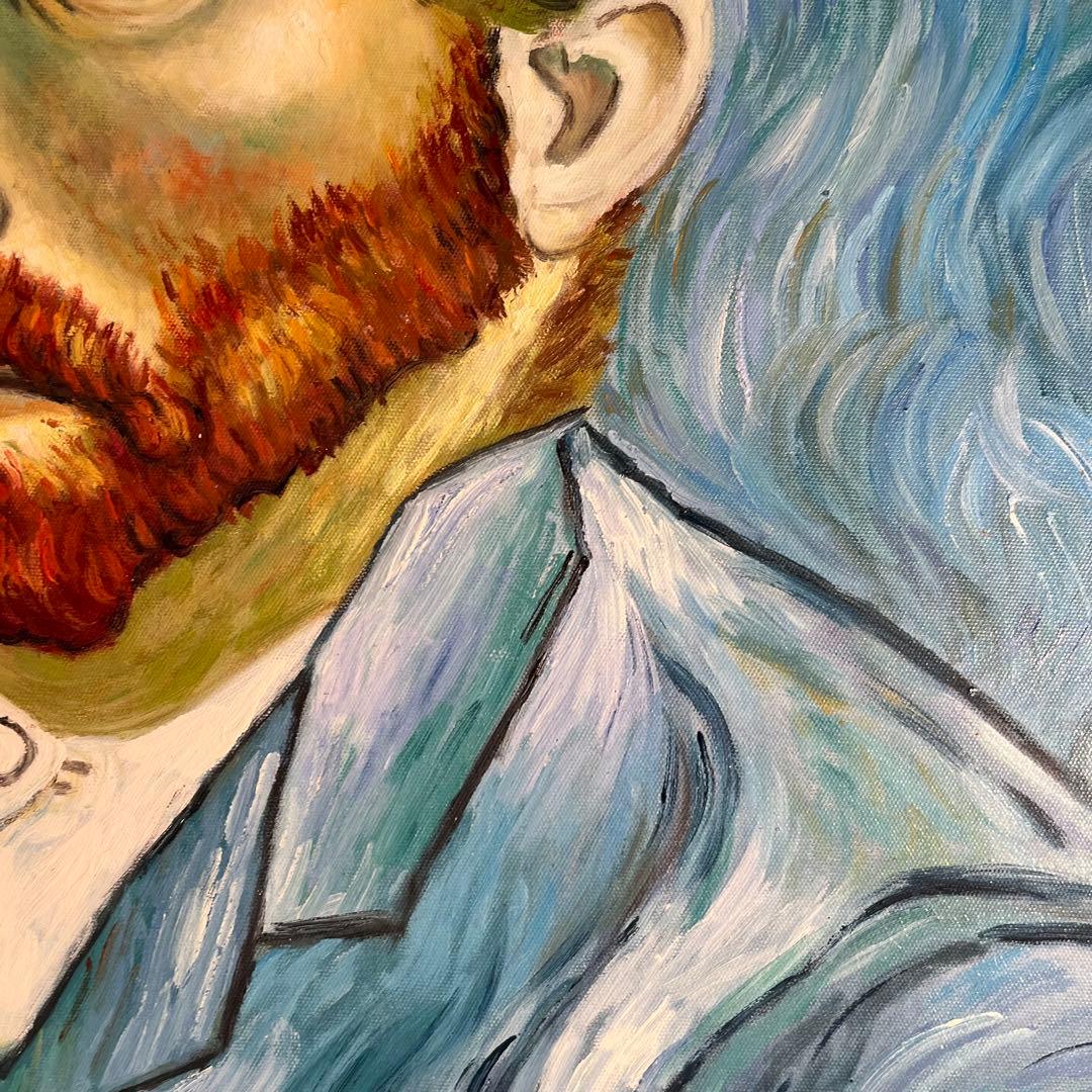 ★秀作★ 手書き油絵 ゴッホ 自画像 額付き 肉筆絵画 インテリア 油彩画