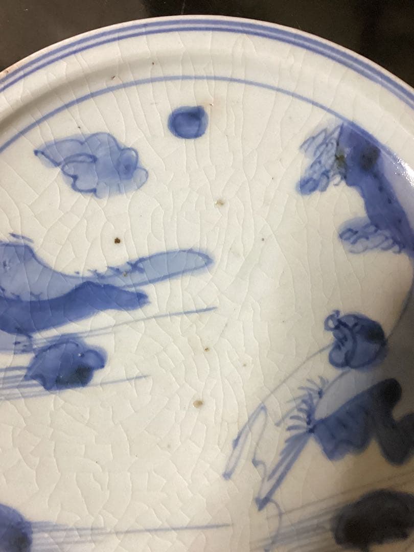 初期伊万里　江戸前期染付山水釣り人図　骨董古美術品